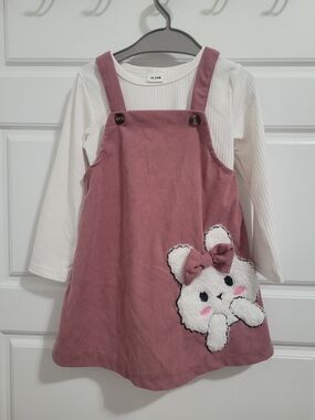 Source Unknown Mauve Corduroy Pinafore Dress with Bunny Applique
